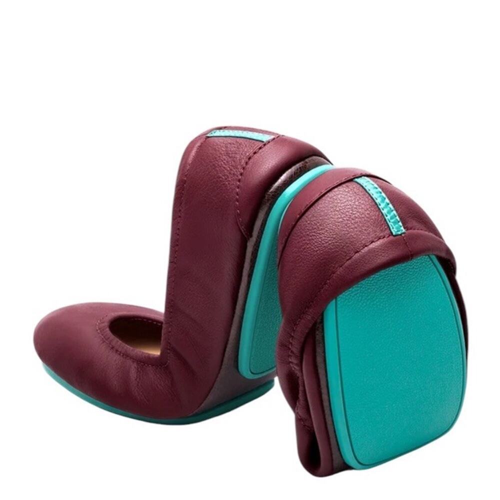 Tieks Womens Burgundy Leather Round Toe Slip On Casual Ballet Flats Size 9